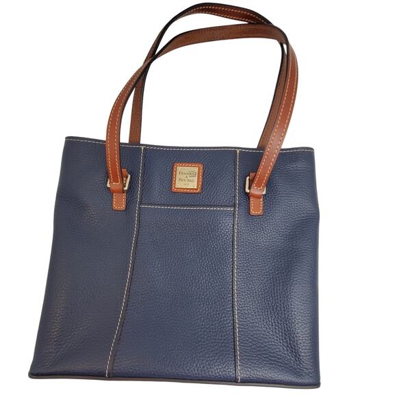 Dooney Bourke Blue Pebbled Leather Tote Shoulder Bag Red Lining Dust Cover Purse - Picture 12 of 12